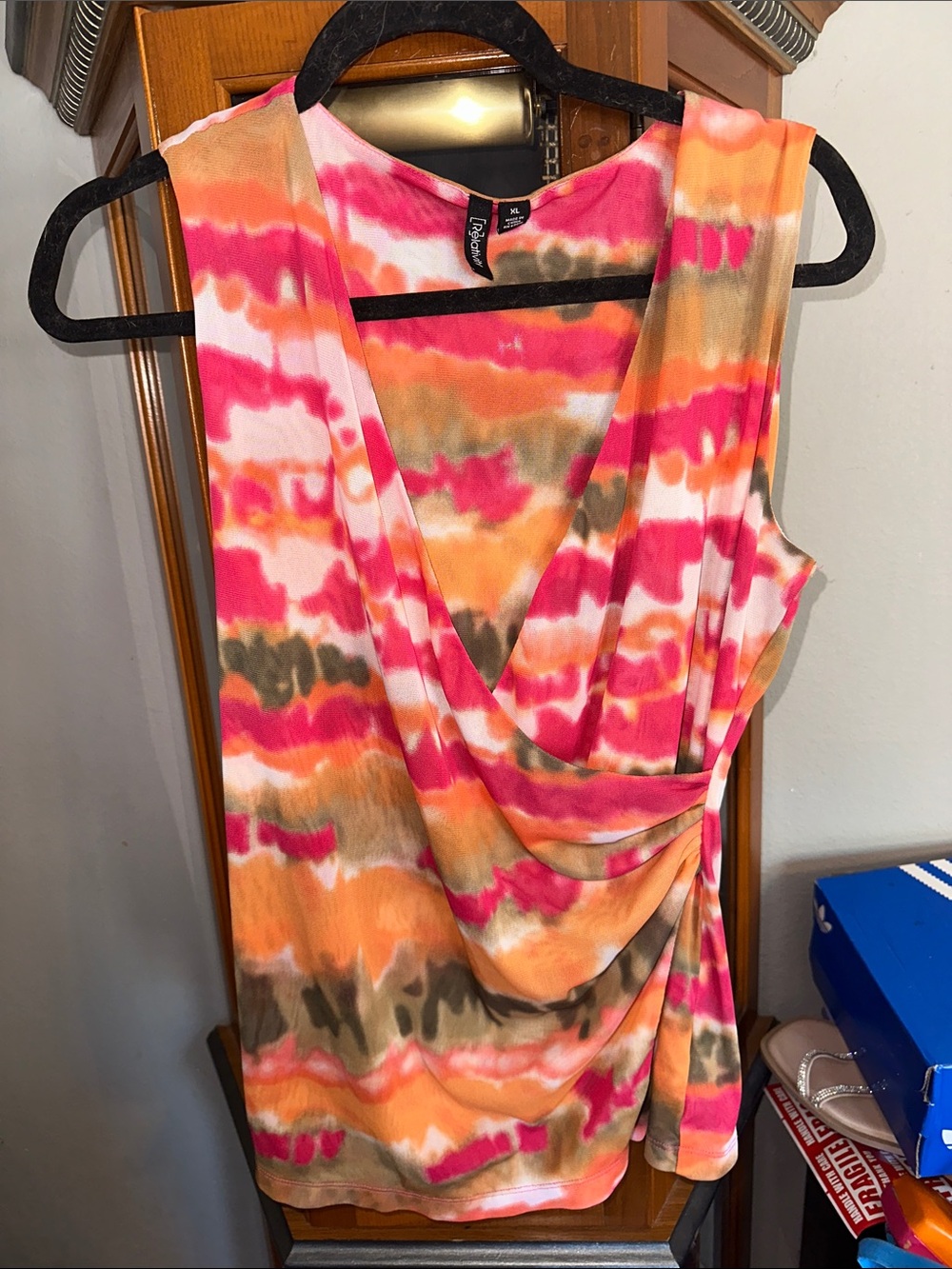 Relativity Y2K Tie-Dye Wrap Tank Top in Pink, Orange & Olive